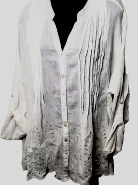 Soft Surroundings White Longsleeve Lace Bohemian Lagenlook Tunic 1X